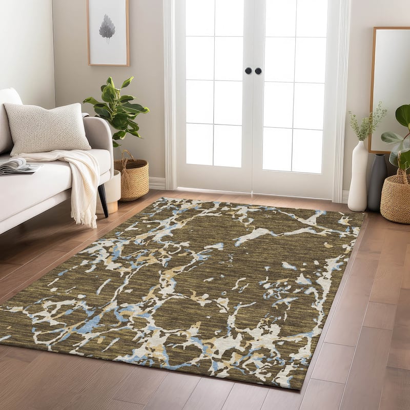 Machine Washable Indoor/ Outdoor Abstract Camo Chantille Rug