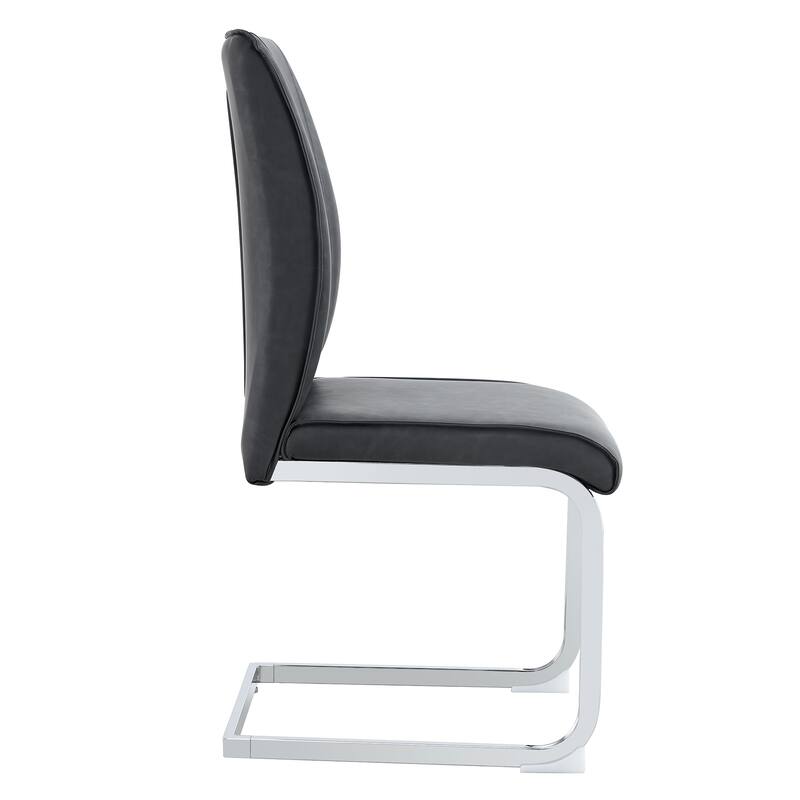 Luxury Simple Arch Chair - Set Of 4 Pu Material High Resilience Dining Chair With Arched Metal Silver Leg