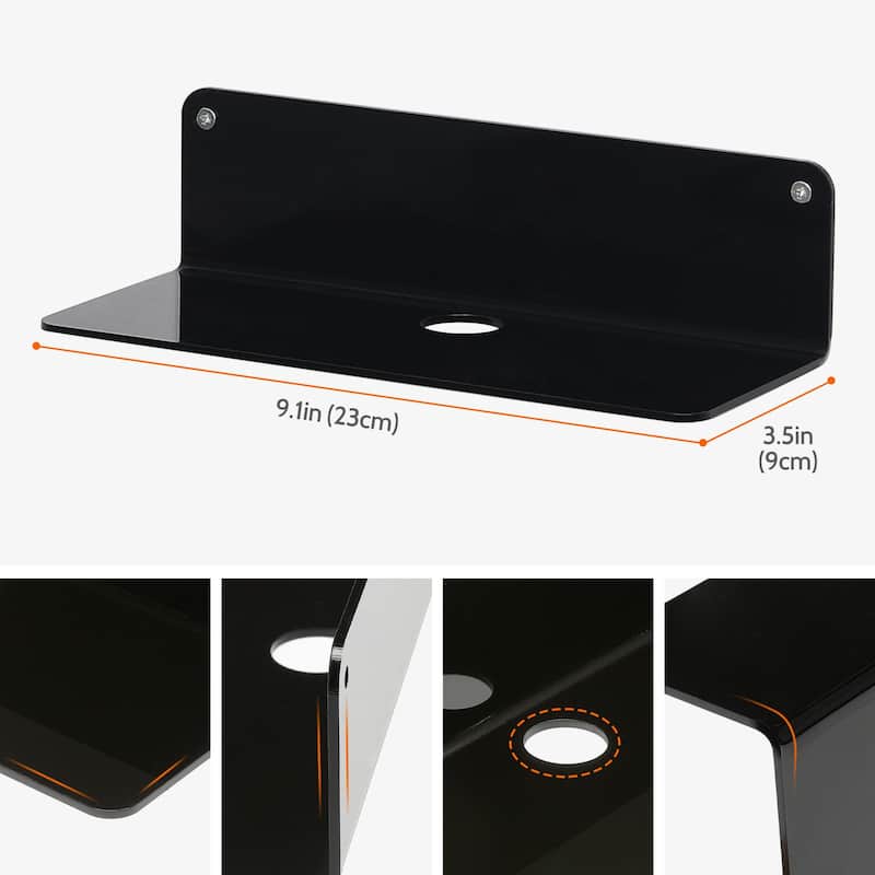 Acrylic Floating Shelves for Wall, Acrylic Shelves for Bathroom Bedroom and Kitchen Wall Display Shelf 9*4in - Black