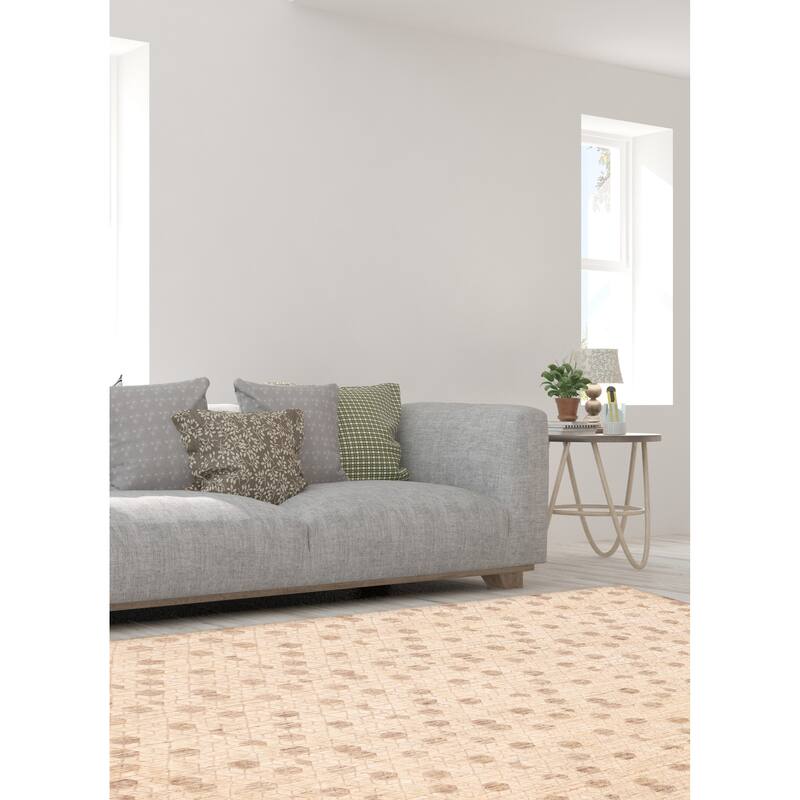 ECARPETGALLERY Hand Loomed Elysian Beige Wool Rug - 7'11 x 10'1