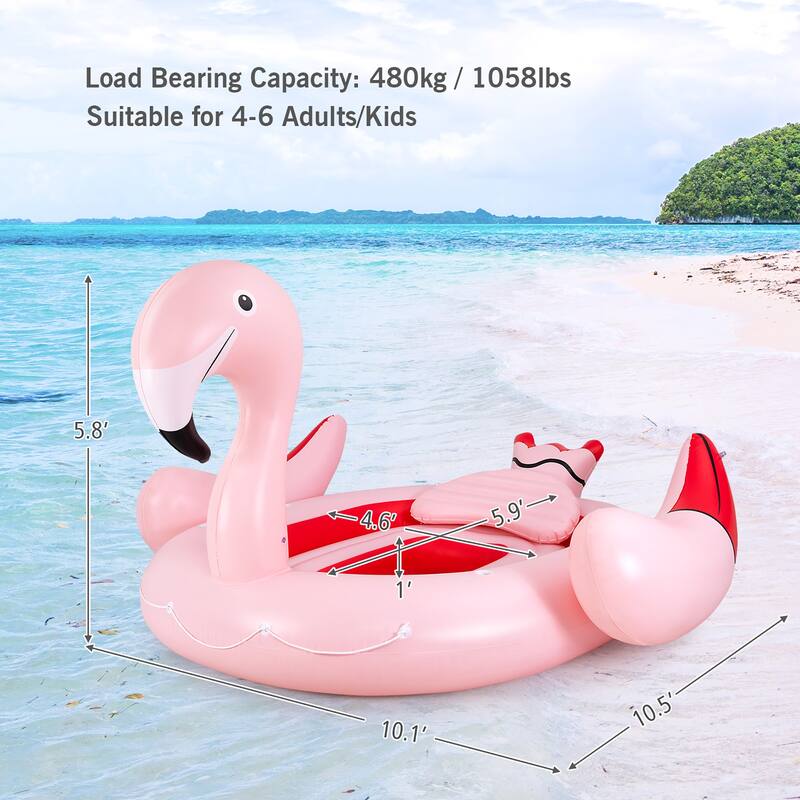 6 People Inflatable Flamingo Floating Island Ideal for Pool, Lake & - See Details