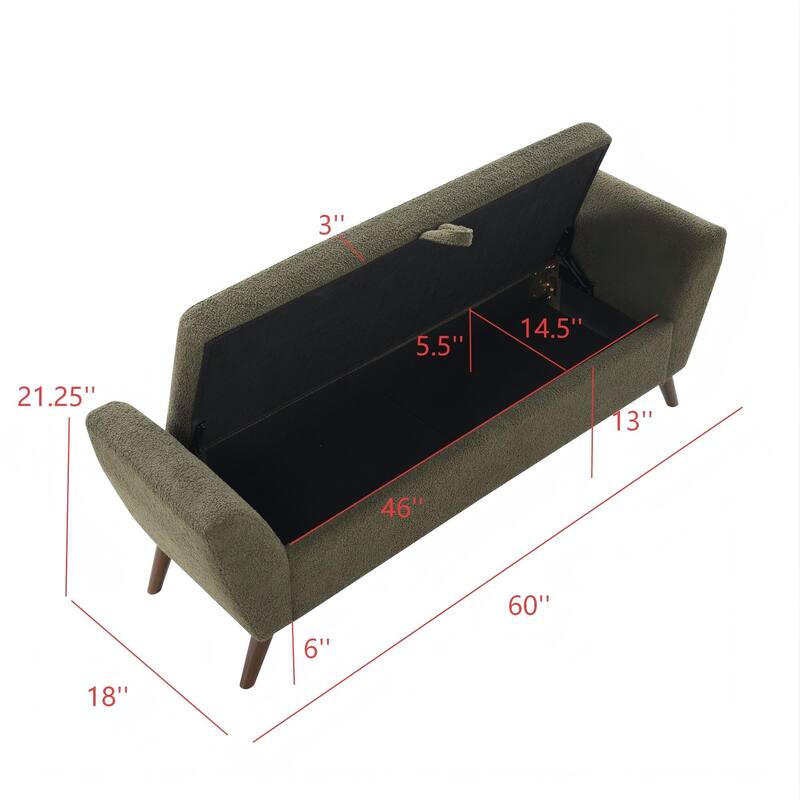 60"Modern Storage Bench with Mid-Centruy Wood Legs,Bench with Storage for Living Room & Bedroom,Comfort Padded