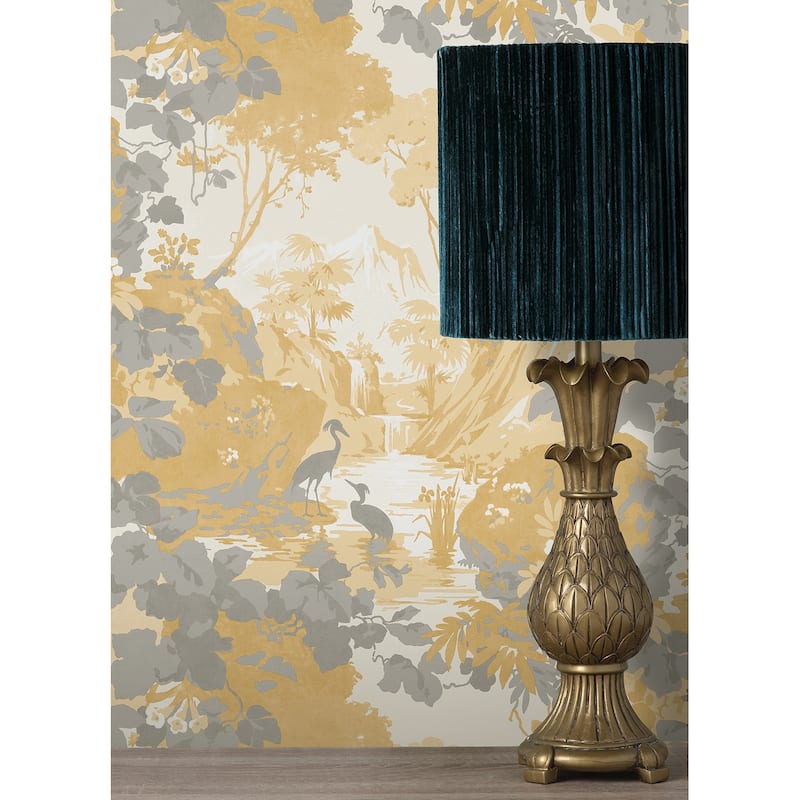Brewster Eden Mustard Crane Lagoon Wallpaper