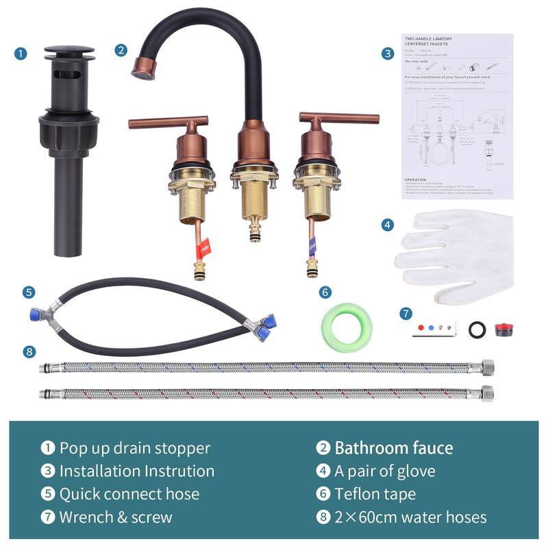WOWOW 8 in. Widespread Double-Handle Bathroom Faucet with Drain Kit