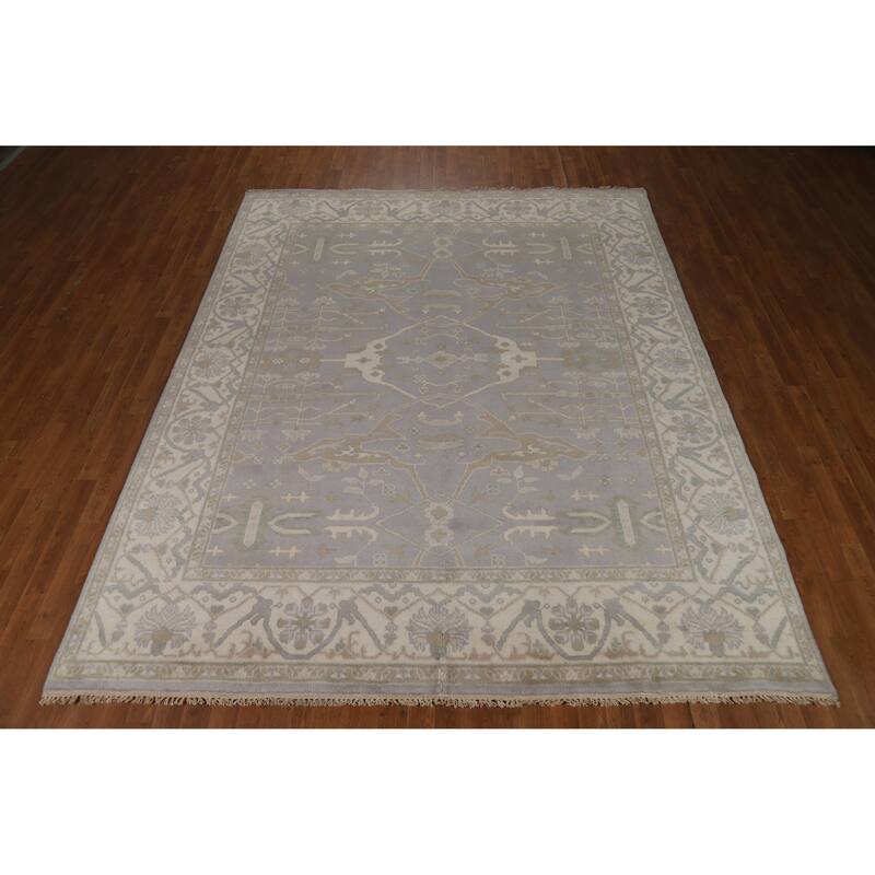 Transitional Gray Oushak Style Area Rug Hand-Knotted Wool Carpet - 7'11" x 9'10"