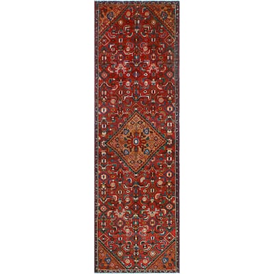 Fine Vintage Distressed Enomwoyi Red/Navy Runner - 2'9" x 9'3"