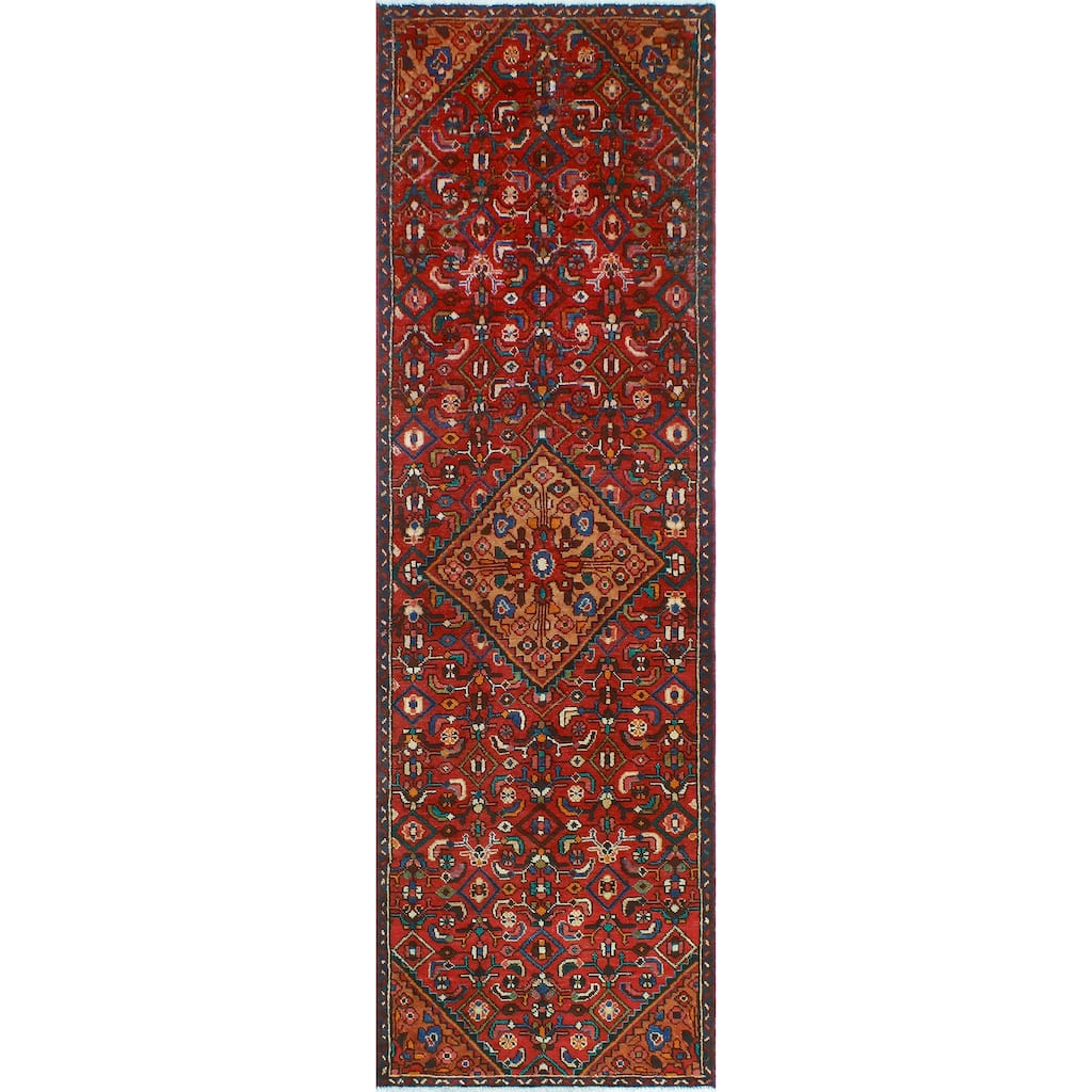 Fine Vintage Distressed Enomwoyi Red/Navy Runner - 2'9" x 9'3"