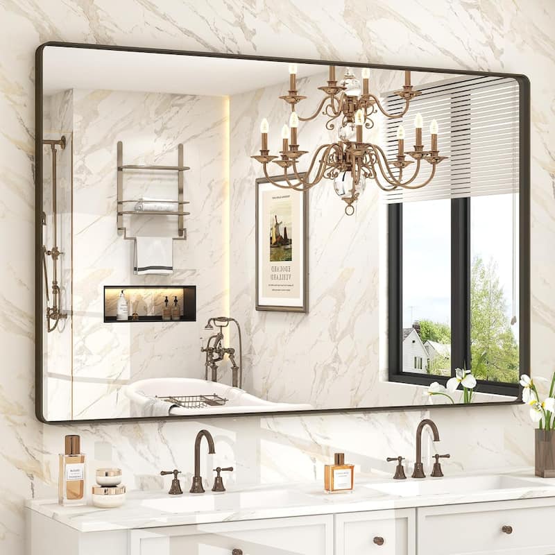 Aluminum Alloy Framed French Cleat Mounted Tempered Glass Wall Vanity Mirror - Bronze - 51" x 30"