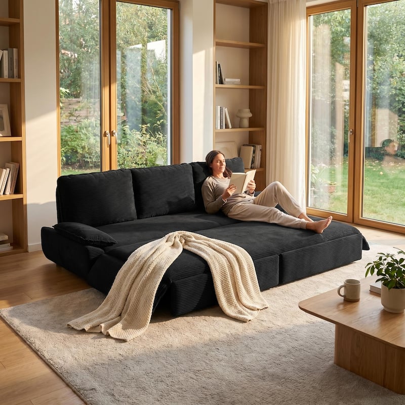 Homy Casa 73.2''/94.5" Queen/King Pull Out Sofa Bed, 3-in-1 Corduroy/Velvet Sleeper Couch