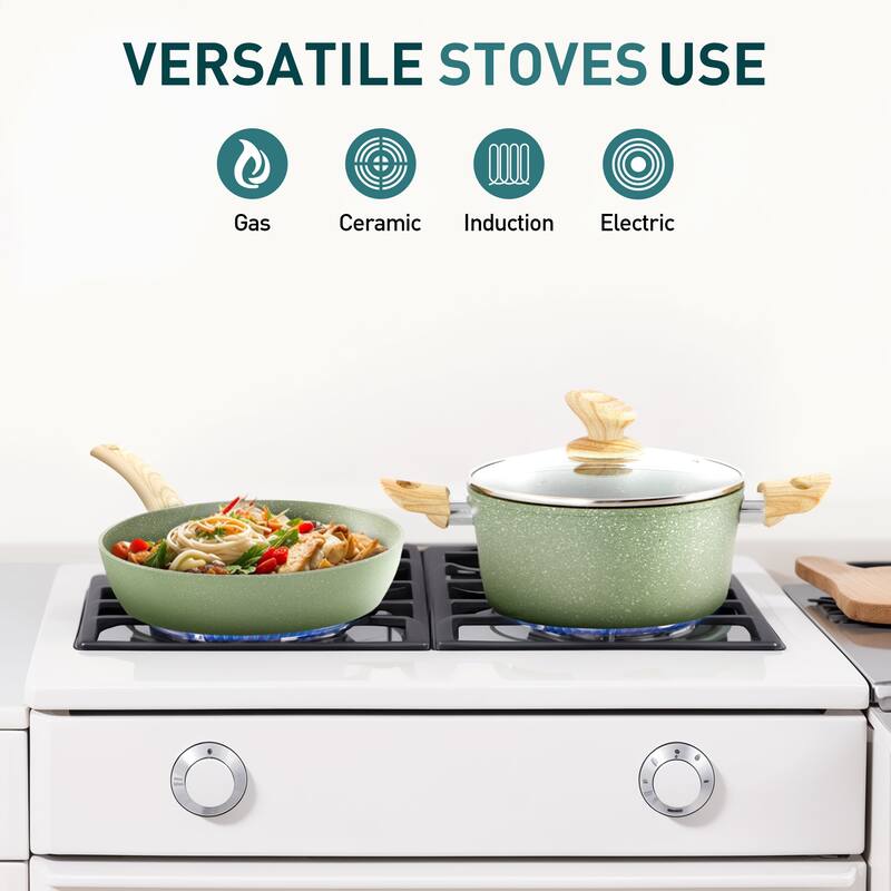 Kitchen Cookware Sets Nonstick, 12 Piece Pots and Pans Set Granite Cooking Set