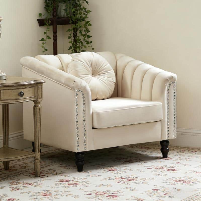 Modern Upholstered Single Sofa with Ergonomic Back & Solid Wood Legs