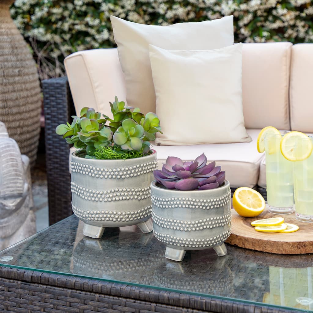 Ceramic Footed Round Planter - Set of 2