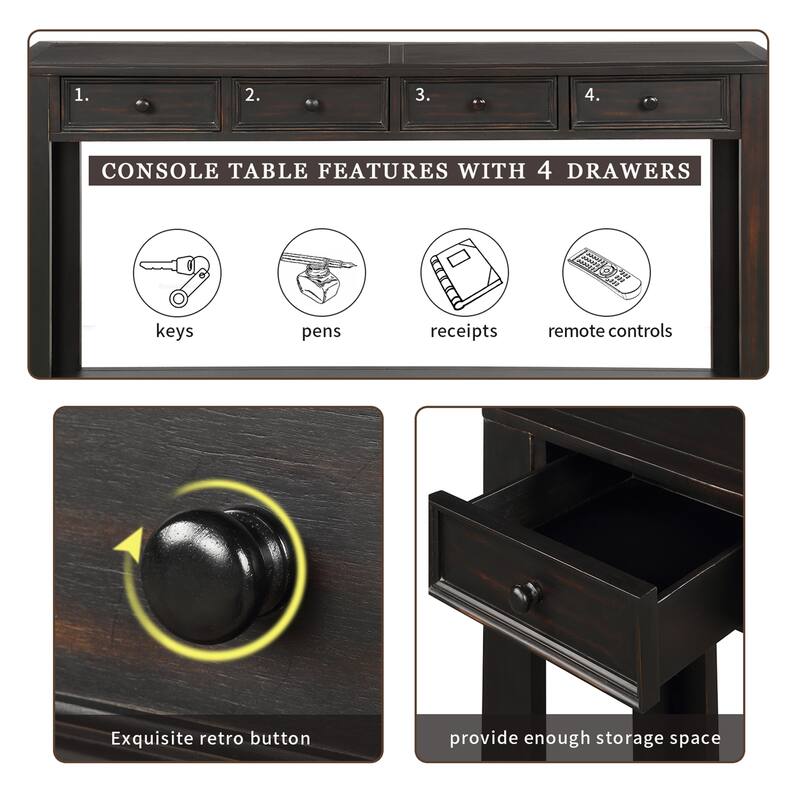 Farmhouse Wooden 4-drawer Console Table Entryway Table