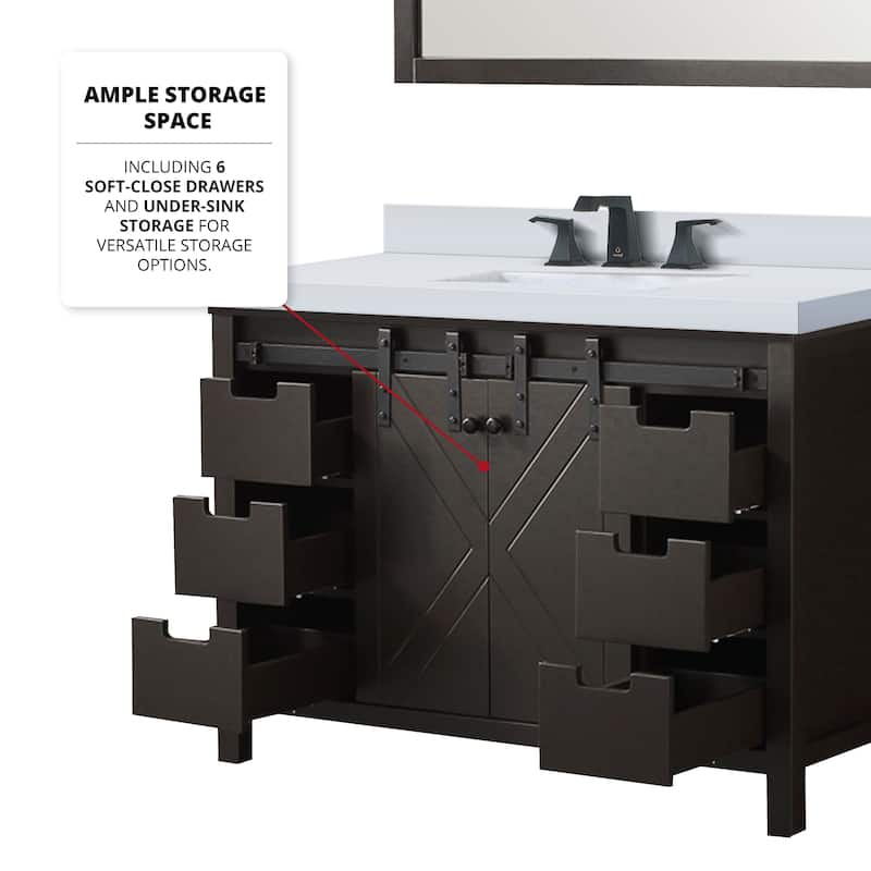 Marsyas 48 in W x 22 in D Ash Grey Bath Vanity, White Quartz Countertop and 44 in Mirror