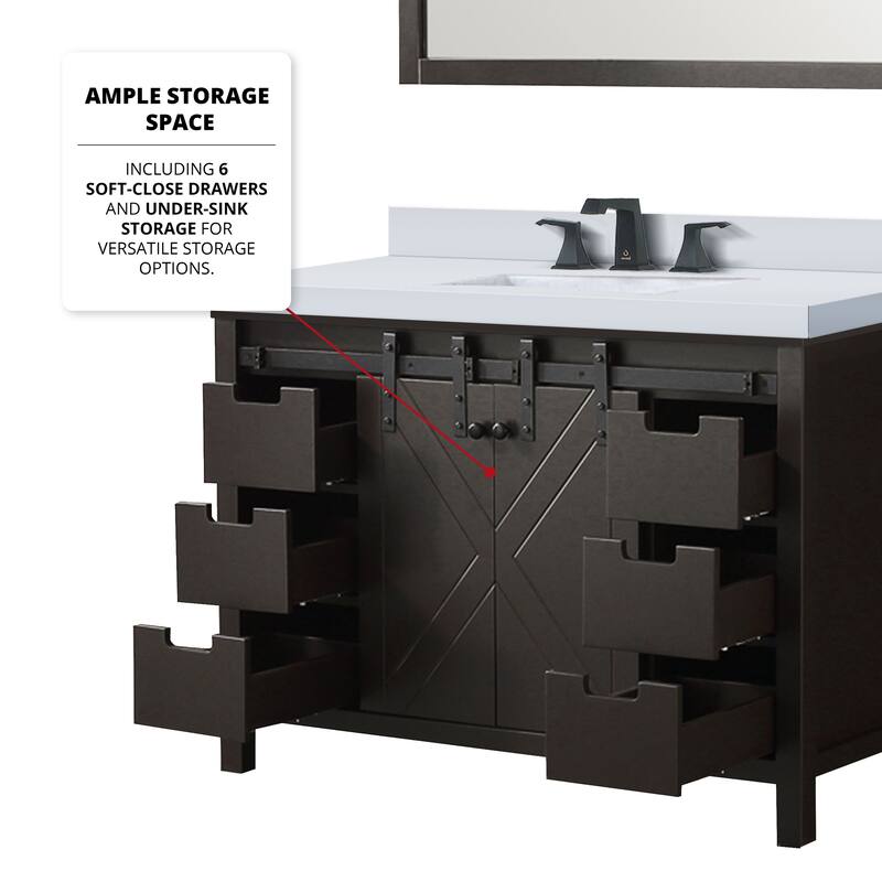 Marsyas 48 in W x 22 in D White Bath Vanity, Grey Quartz Countertop, Faucet Set and 44 in Mirror