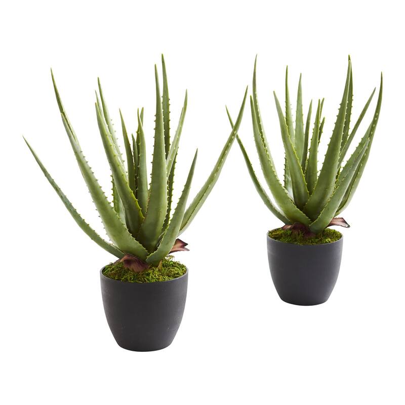 Aloe Artificial Plants Set of 2 Realistic Spiked Succulent Decor Home Office Living Room - Green