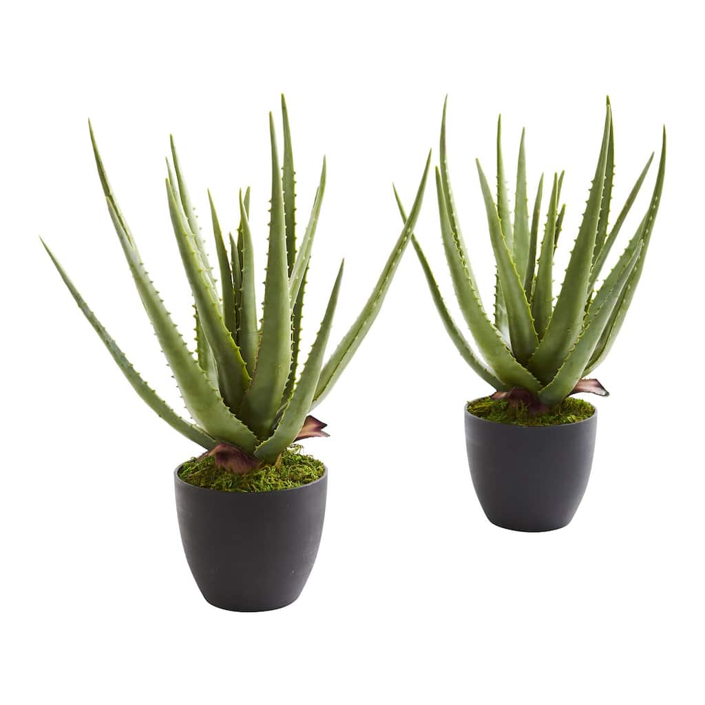 Aloe Artificial Plants Set of 2 Realistic Spiked Succulent Decor Home Office Living Room - Green