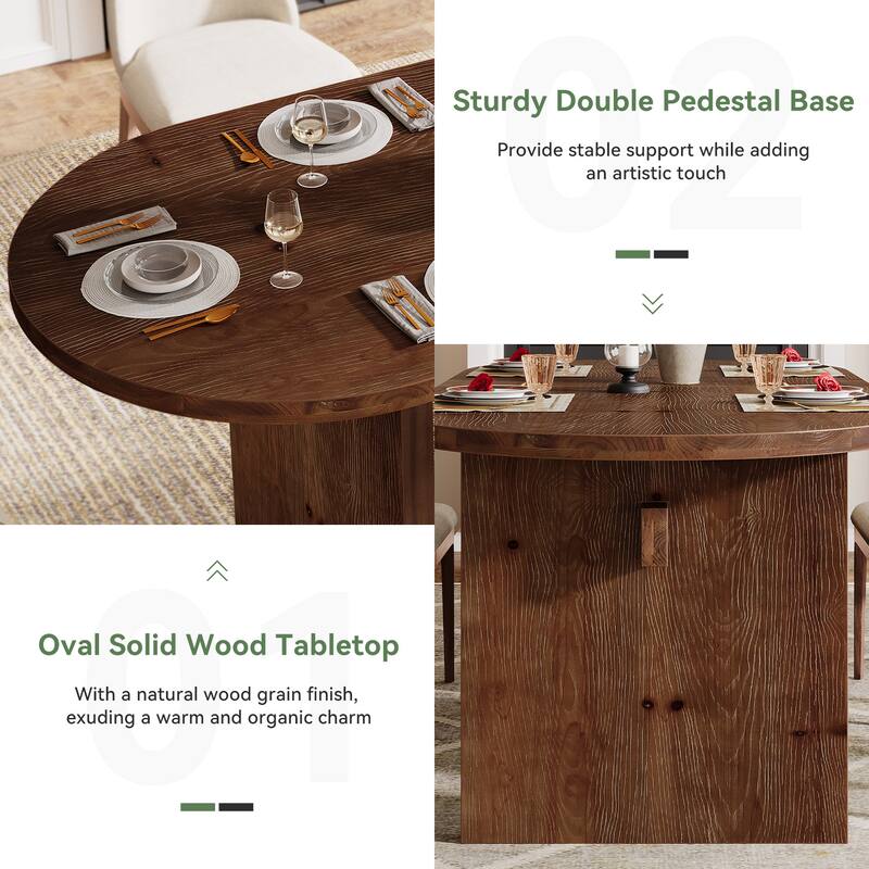 55" Rustic Oval Wood Dining Table for 6, Farmhouse Kitchen Table