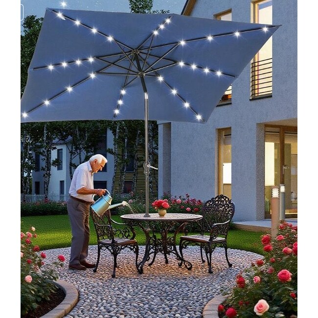 8ft patio umbrella with lights Solar LED Patio Umbrella with Adjustable Tilt, 8.8ft Outdoor Shade with  Light for Pool & Deck - Overstock
