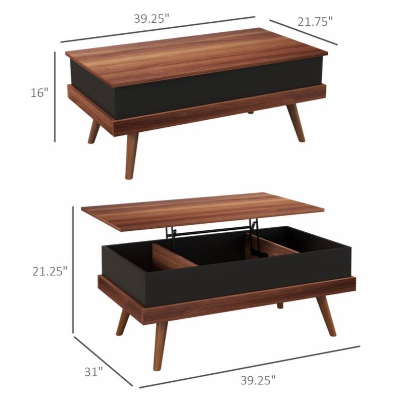 Lift Top Coffee Table, 39.25" Coffee Table with Hidden Compartments and Wood Legs, Walnut