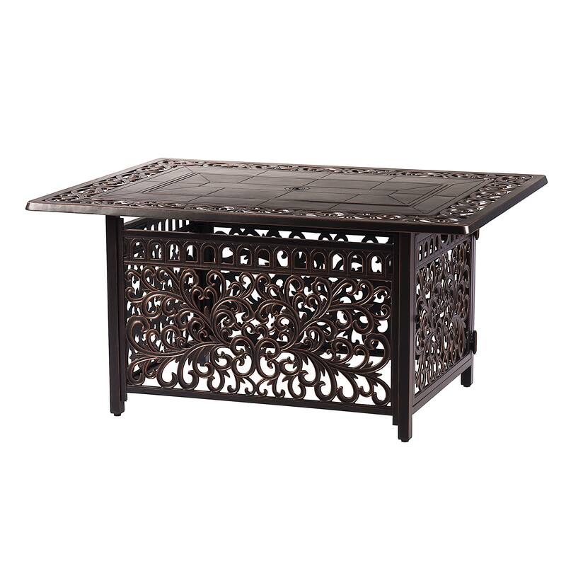 Black Aluminum Fire Table Set with Sofa and Two Club Chairs