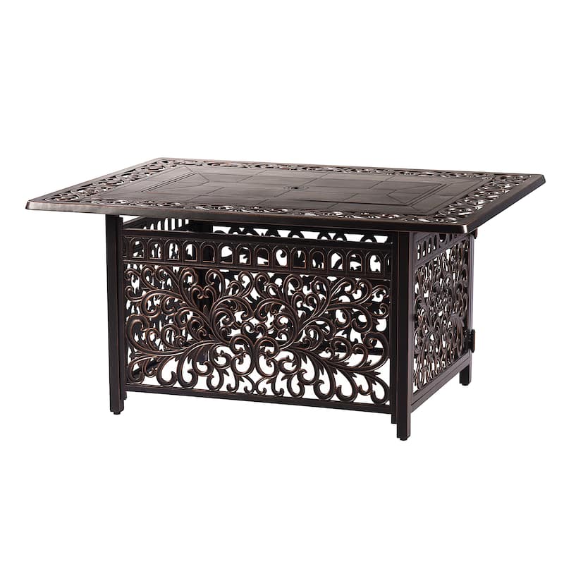 Rectangular 48 in. x 36 in. Aluminum Propane Fire Pit Table, Glass Beads, Two Covers, Lid, 57,000 BTUs - N/A