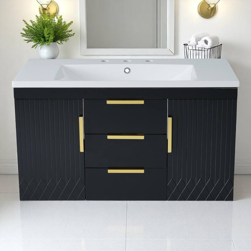 36" Wall-Mounted Bathroom Vanity Cabinet with Resin Sink - Floating Door & Drawer Storage, 8" Centerset Faucet Compatible