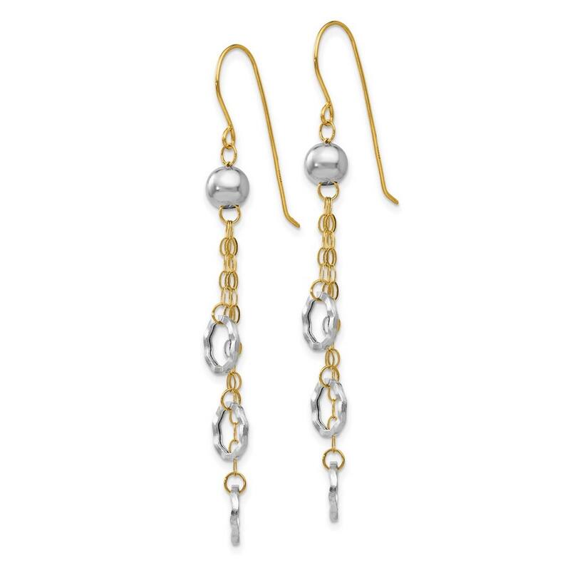 Curata 14k Two Tone Gold 55x7mm Hammered Circle Dangle Hook Earrings