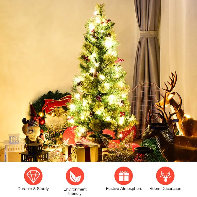 Costway 3/4/5 ft Pre-Lit Christmas Entrance Tree In Urn with 40/60/100
