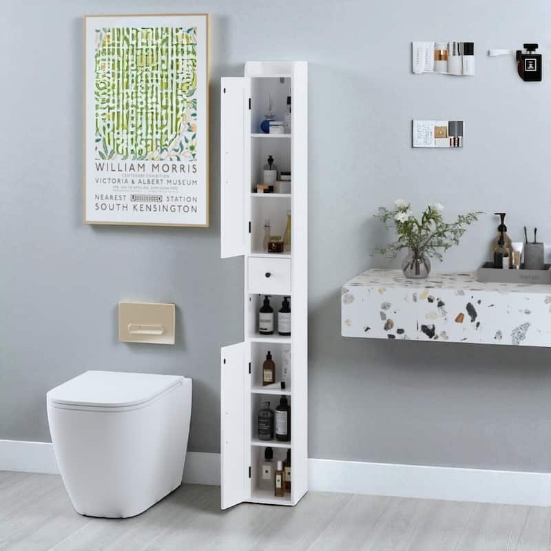 67.51" Tall Freestanding Storage Cabinet with Adjustable Shelves, Slim 2 Doors for Bathroom and Kitchen