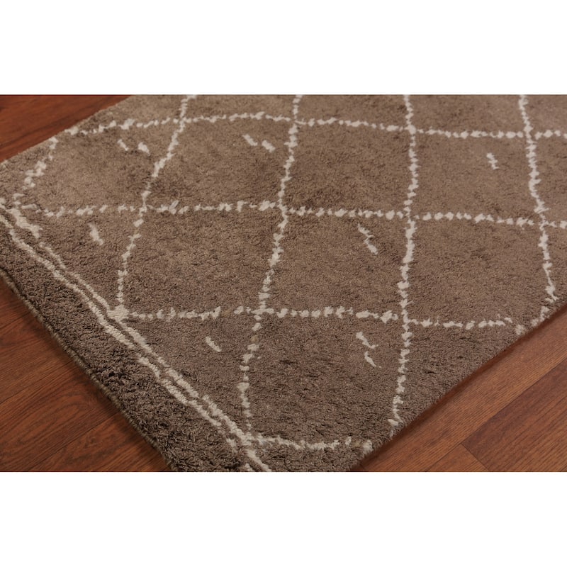 Brown Moroccan Oriental Foyer Rug Hand-Knotted Wool Carpet - 2'0"x 3'0"