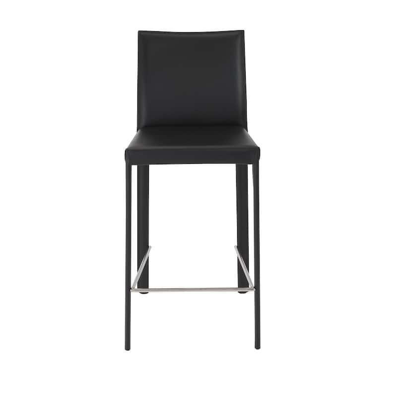 Set of Two Full Faux Leather Counter Stools - 16.93" W x 21.07" D x 37.01" H - Black