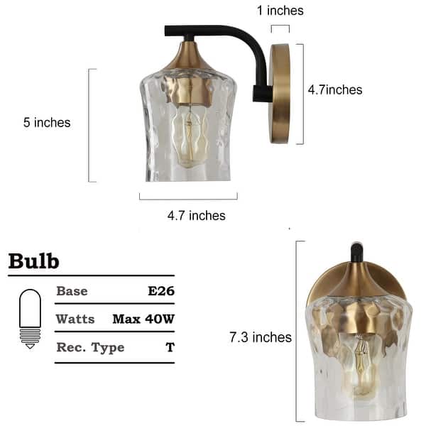 dimension image slide 3 of 7, Modern Black Gold Bathroom Vanity Light Hammered Glass Wall Sconces Lamps with 1/2/3/4 Lights