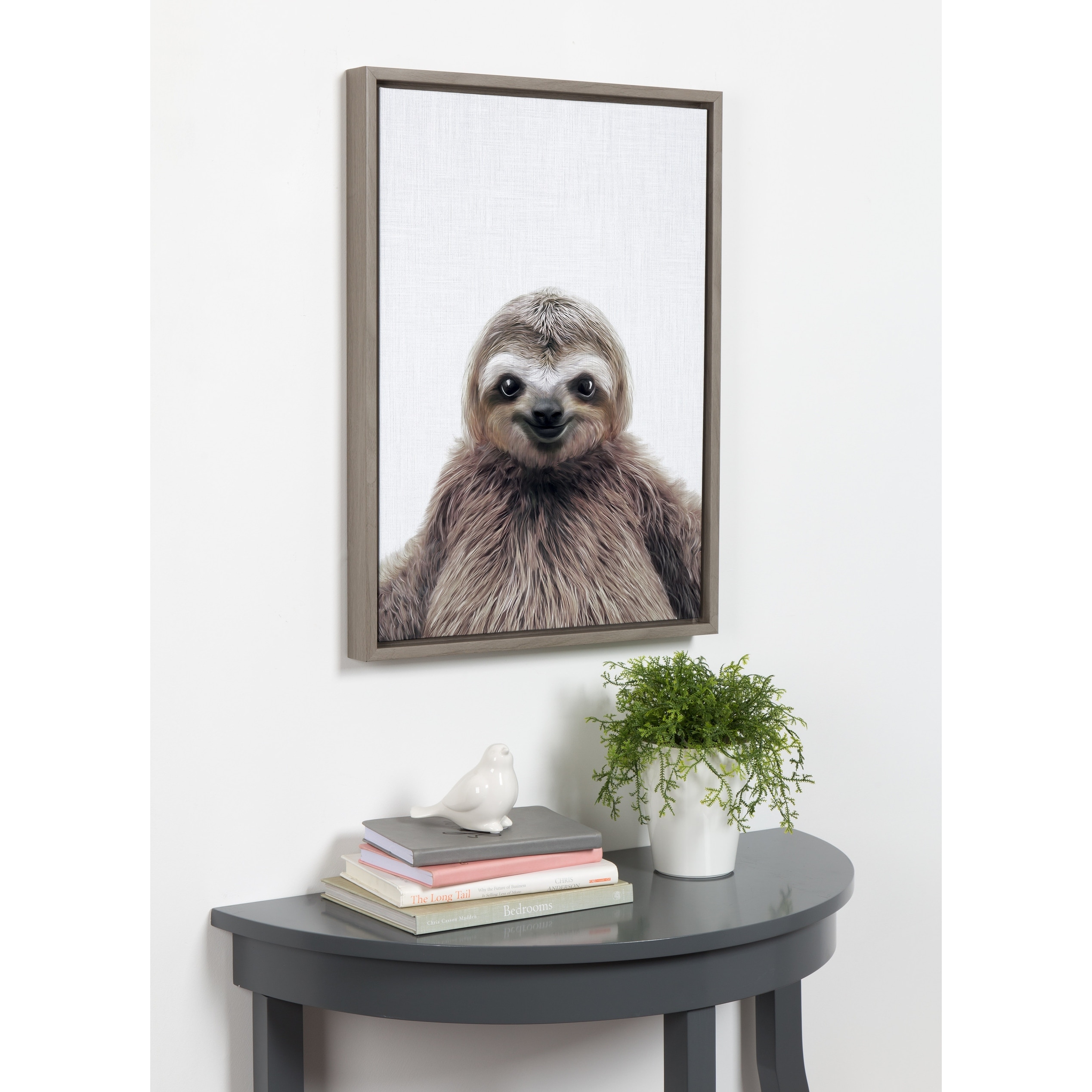 Kate and Laurel Sylvie Sloth Color Framed Canvas by Simon Te Tai