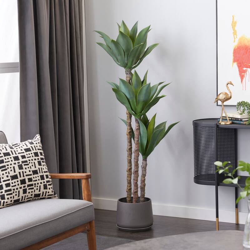 Faux Foliage Dracaena Artificial Tree with Realistic Leaves and Black Plastic Pot - Green - Roche River Decor