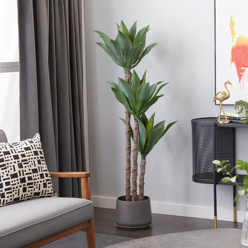 Green Faux Foliage Dracaena Artificial Tree with Realistic Leaves and Black Plastic Pot - 19 x 23 x 60