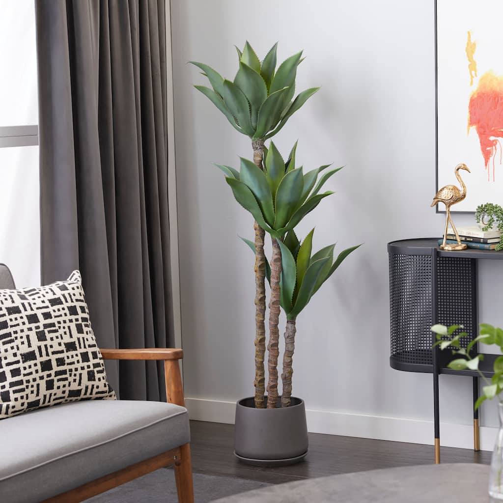 Green Faux Foliage Dracaena Artificial Tree with Realistic Leaves and Black Plastic Pot - 19 x 23 x 60