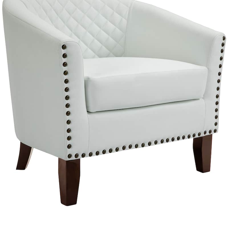 Faux Leather Tufted Nailheads Upholstered Barrel Accent Chairs