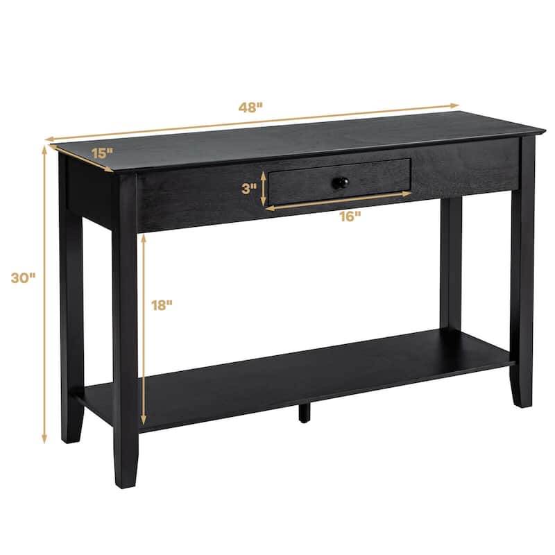Gymax Console Table with Drawer Shelf 2 Tier Sofa Side Accent Table - 48'' x 15'' x 30''