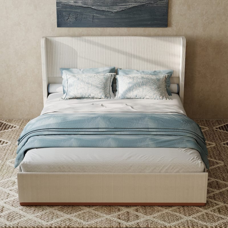 Corduroy Upholstered Platform Bed, Wingback Headboard Bed Frame