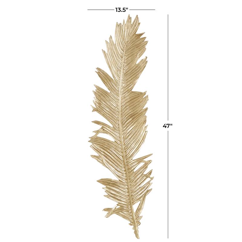 Polystone Bird Large Metallic Feather Home Wall Decor - Gold - Roche River Decor