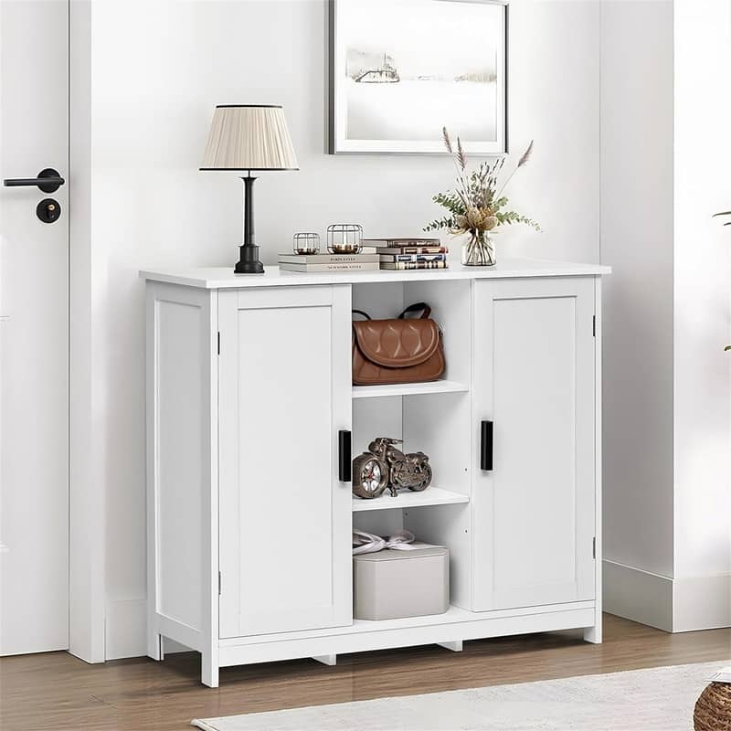 Storage Cabinet with 2 Doors and 4 Storage Shelves - 11.8"D x 35.4"W x 31.7"H