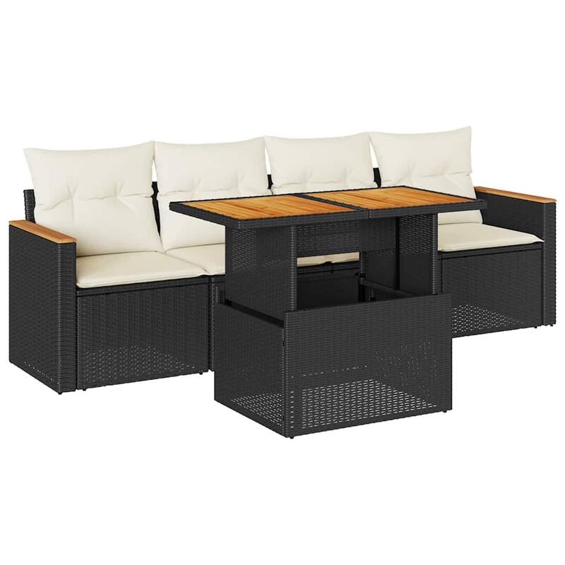 vidaXL Garden Sofa Set Black and Cream White - 21.7 x 39.4 x 28.7