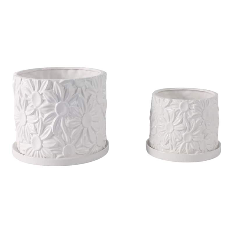 Decorative Ceramic Daisy Flower Planters - Set of 2