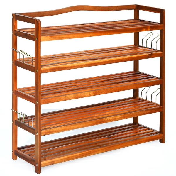 Shop Black Friday Deals On Costway 5 Tier Wood Shoe Rack Freestanding Large Shoe Storage Overstock 29786338