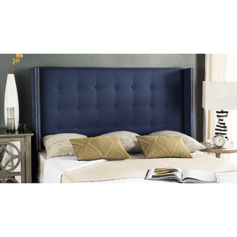SAFAVIEH Rengin Taupe Upholstered Tufted Wingback Headboard (Twin) - Navy - Full