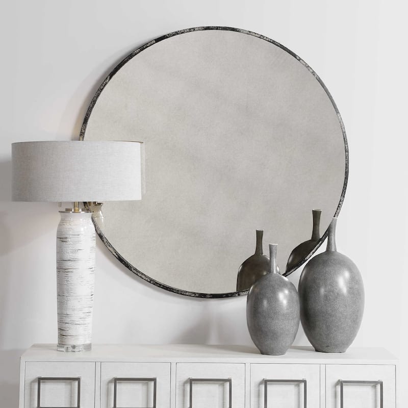 Distressed Round Wall Mirror - 43" - Black and White