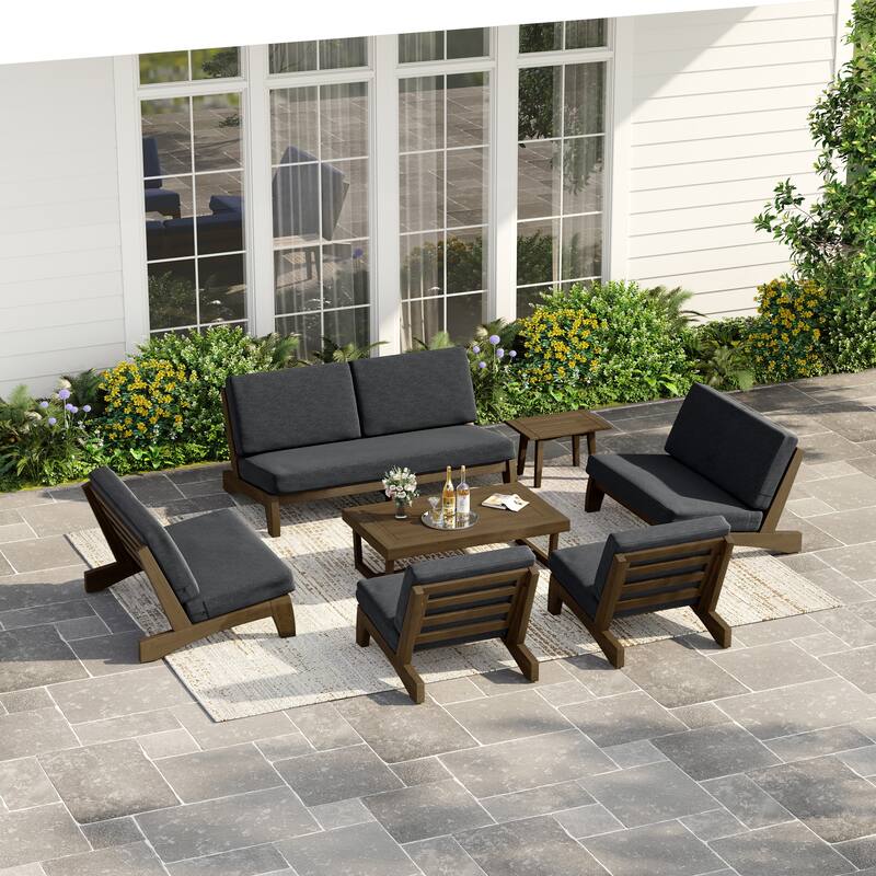 Casual Large Teak Outdoor Patio Conversation Set