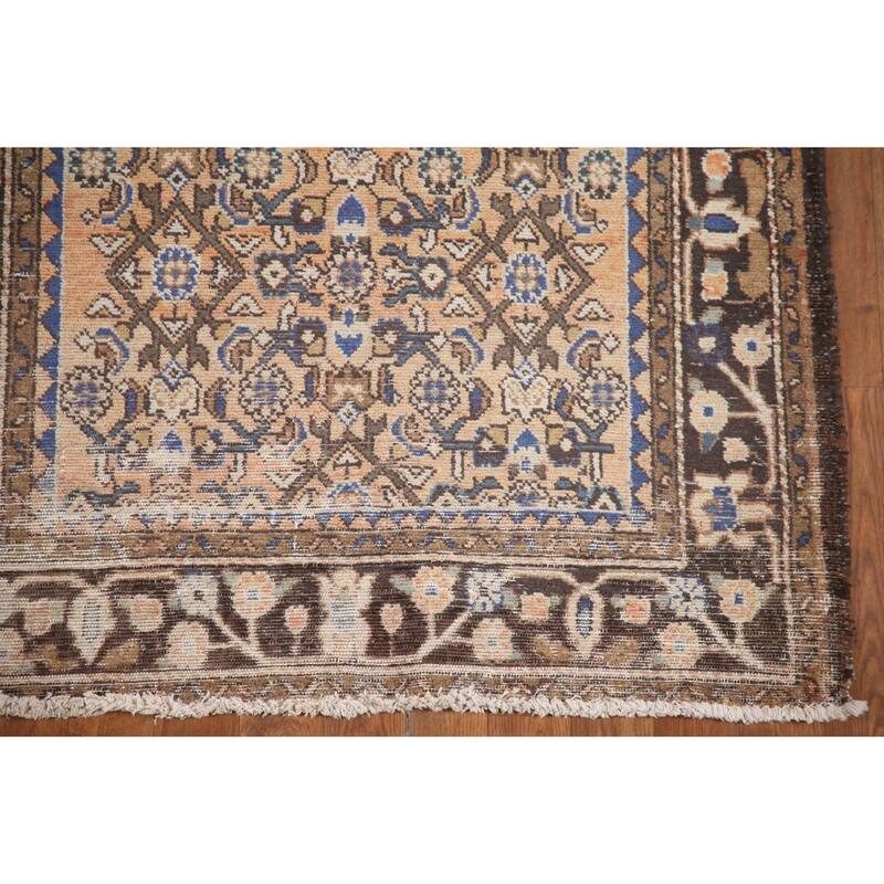 Hand Knotted Oriental 100% Wool Carpet Traditional All-Over Oranges & Rust Hamedan Runner Rug - 9' 8'' X 3' 7''