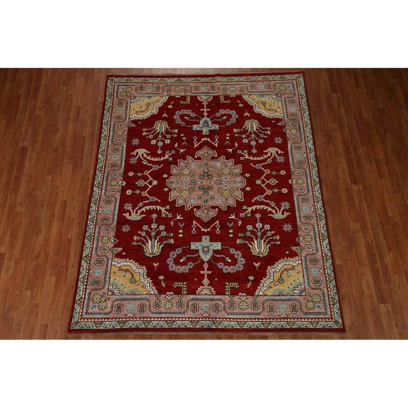 Geometric Turkish Oushak Area Rug Handmade Wool Carpet - 6'5"x 8'0"